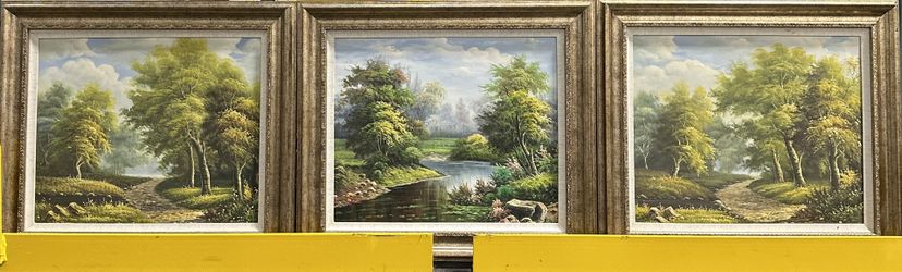 3  Matching Landscape Paintings – Hand Painted – Ornate Gold Frames – 31x27 – Bundle Deal