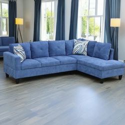 Blue Microfiber Sectional Couch And Ottoman