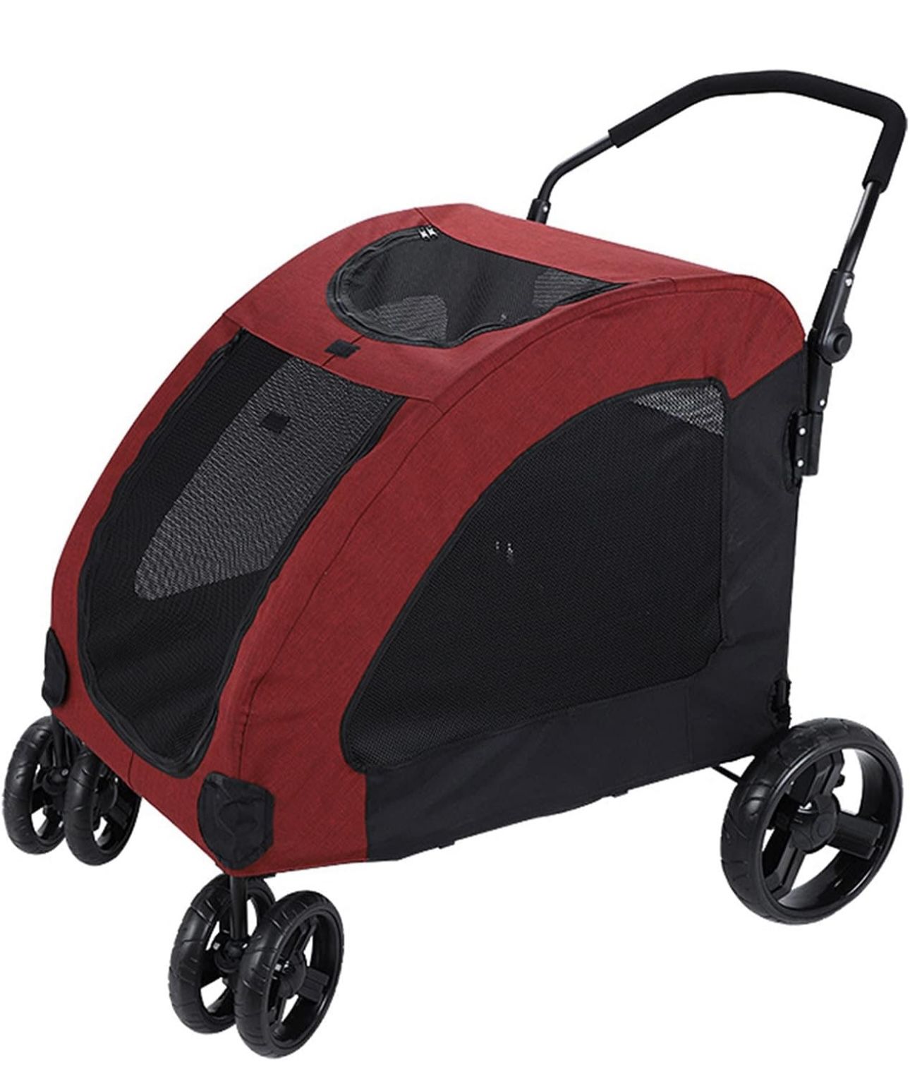 Pet Stroller for Large Dog Medium Dogs Four-Wheel Foldable Storage Detachable and Washable Cushion Double Storage Bag Sick Disabled Old Dog Stroller O