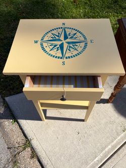 ⚓ Hand-Painted Nautical Accent Table / Nightstand