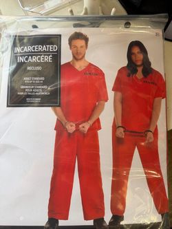Adult Inmate Halloween Costume Red Orange Jumpsuit
