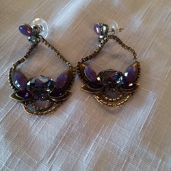 Awesome Brass Chandelier Earrings With Purple And Clear Stones