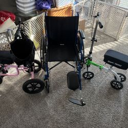 Wheelchair And 2 Knee Scooters 