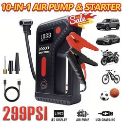 Super Heavy Duty High Powered Jump Starter Air Pump Power Bank With Attachments New