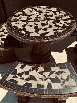 Concrete Patio Table and Bench Set
