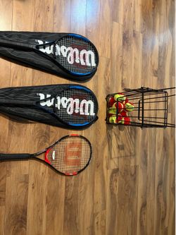 3 Tennis Rackets/Practice Balls/Ball Hopper