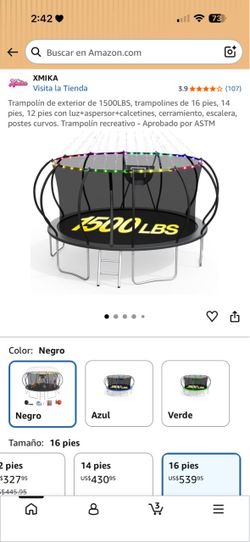 1500-LB Outdoor Trampoline, 16-Foot Trampoline with Lights, Sprinkler & Safety Net