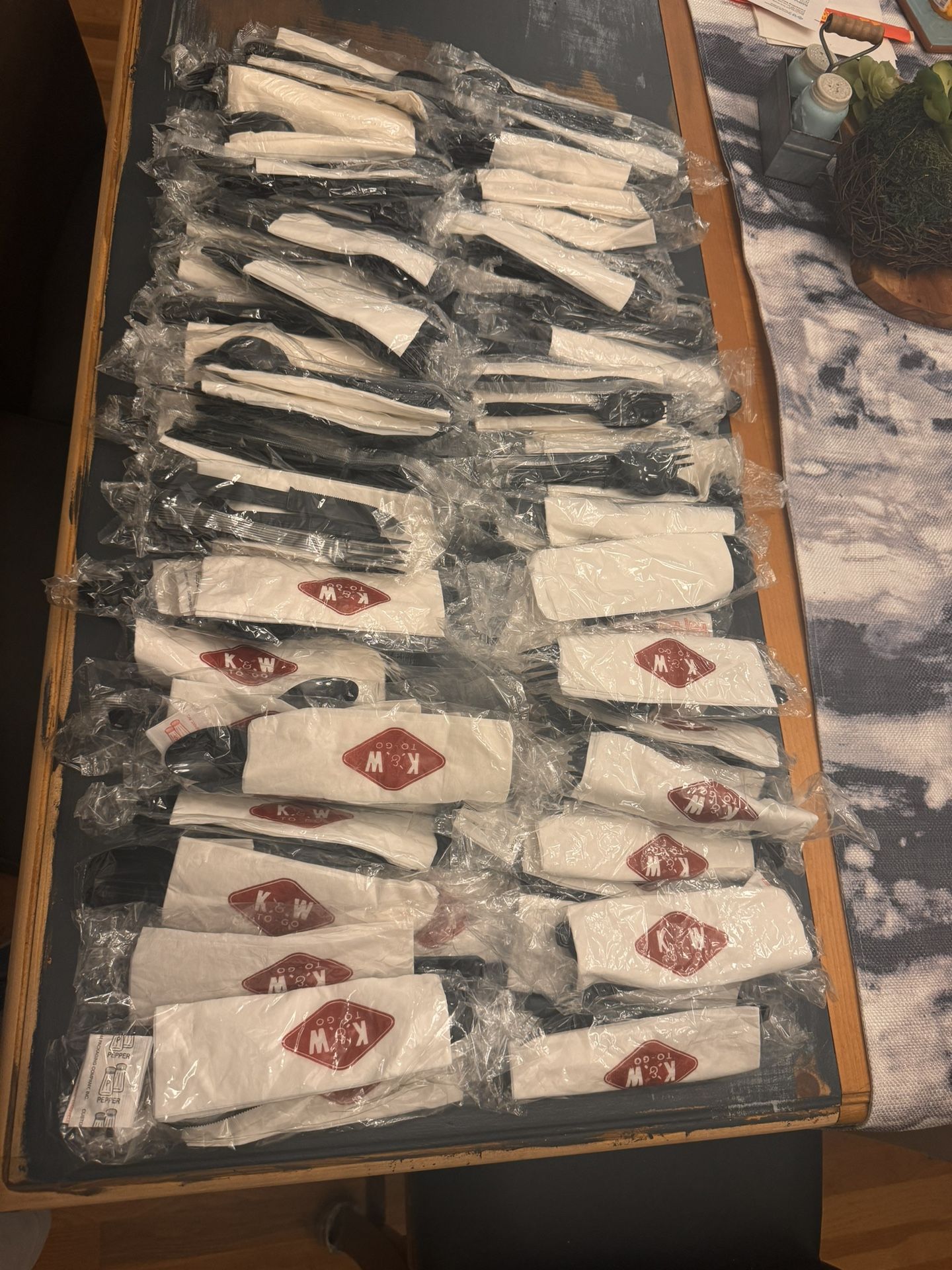 63 Sealed Sets Of Disposable Black Cutlery Spoon Knife Fork with Napkin