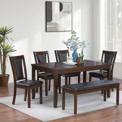 6-Pcs Dining Set
Table + 4 Chairs + Bench.    Comedor de 6 piezas nuevo en caja