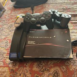 Playstation Three With Three Controllers