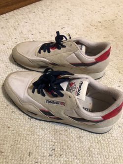 Red, white, and blue casual shoes