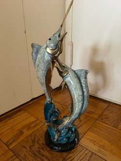 Pair of mom and fish bronze statue