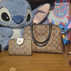 Coach Brown Signature Handbag and Wallet.