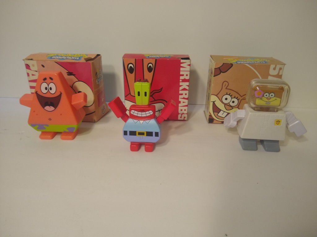 2009 Spongebob Squarepants Cube Figure Toys From Burger King Patrick, Mr. Krabs, and Sandy