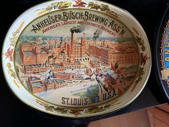 vintage-style Anheuser-Busch Brewing Association oval metal beer serving tray