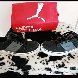 5 Youth Size PUMA El Ace 2 sneakers and a reusable "Clever Little Bag" packaging.