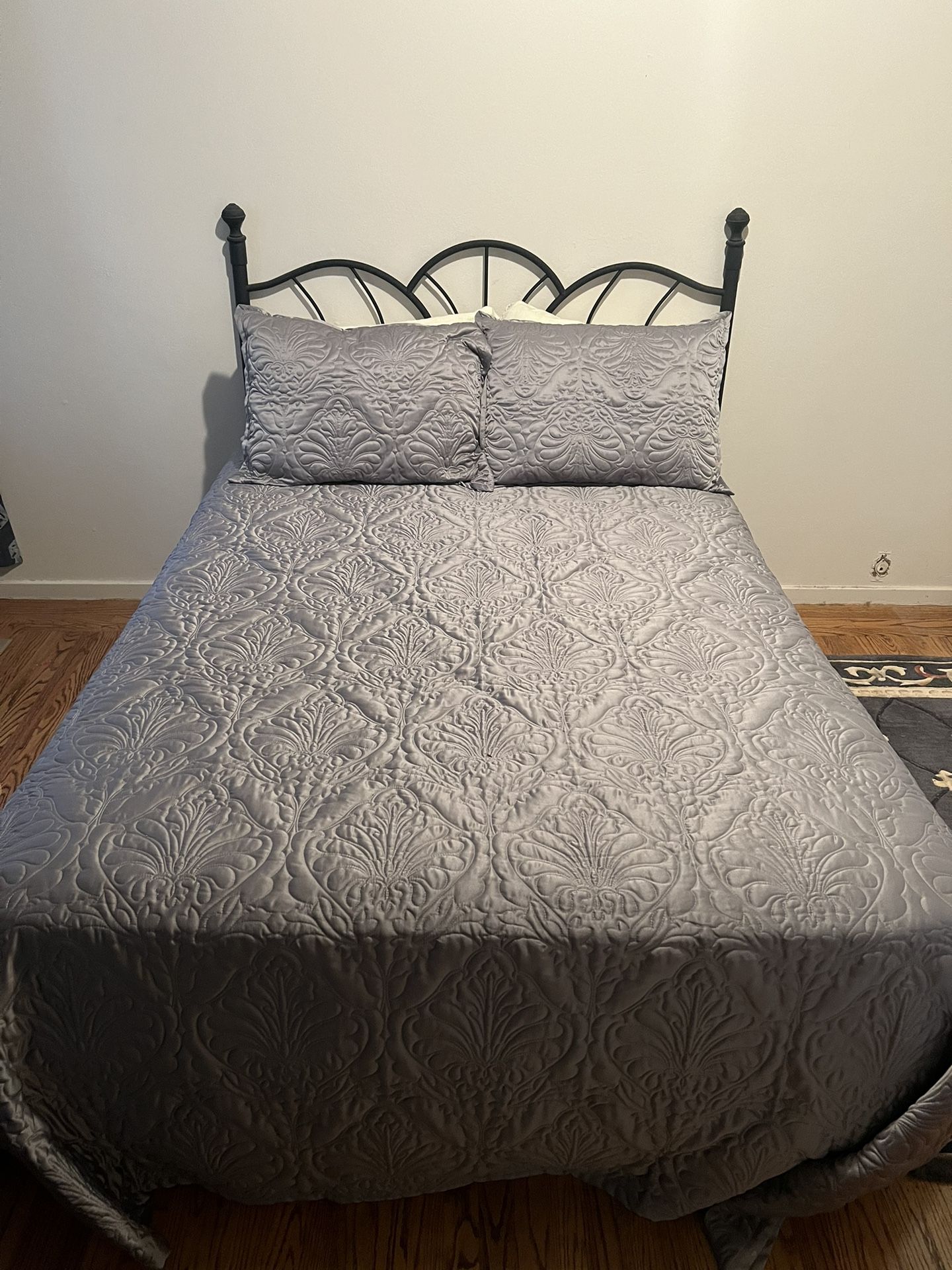 Full Size Bed With Black Metal Headboard  With The Works! 