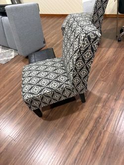 Black and White Geometric Upholstered Accent Chair with Dark Legs