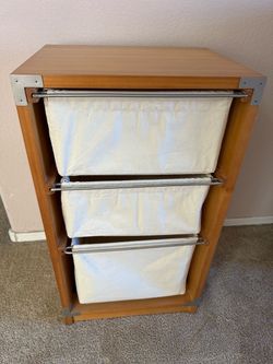 3-Drawer Real Wood Storage Unit with Canvas Bins