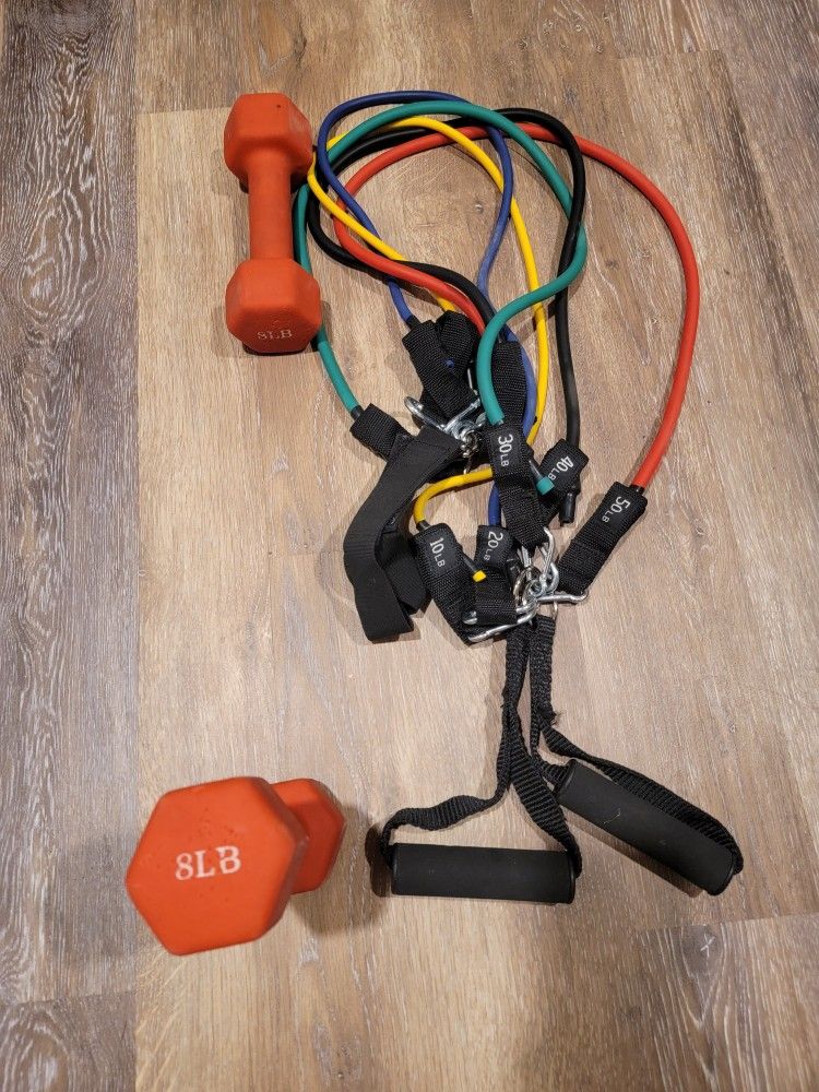 Dumbells 8lb And Weight Bands 10-50lb