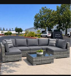 New 7 Pieces Outdoor Patio Furniture Sectional Sofa Set Chair ottoman table PE rattan wicker