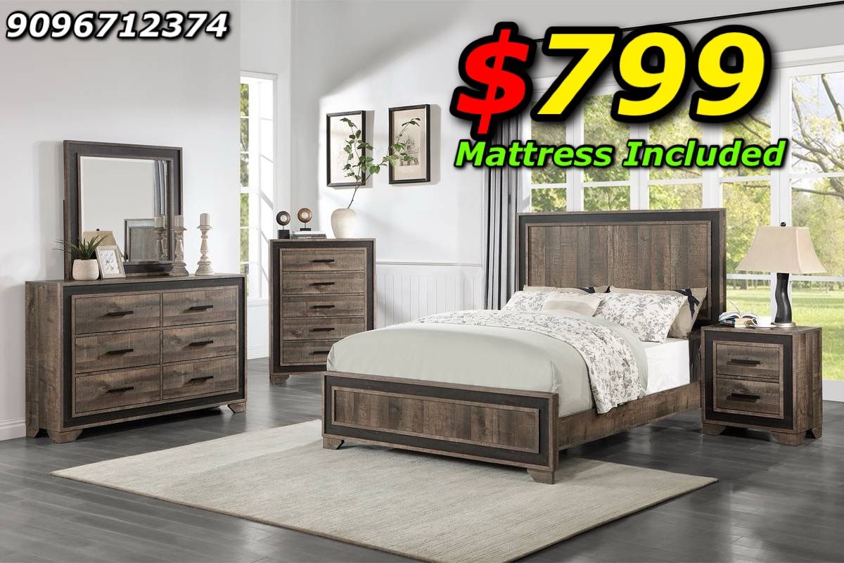 4pcs Queen Size Bedroom Set w. Mattress Included 