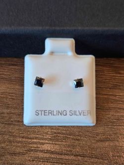 925 Sterling Silver Black Square Stud Earrings