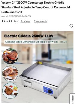Yescom 24" 2500W Countertop Electric Griddle Stainless Steel Adjustable Temp Control Commercial Restaurant Griddle