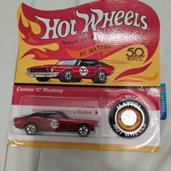 50 Yrs Hot wheels Custom 67 Mustang W/Collectors Button