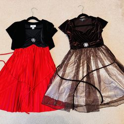 Girls dresses 7-8 8 years velvet IZ Byer Sequin hearts tulle glitter crystal rhinestones holiday flowers red black brown 