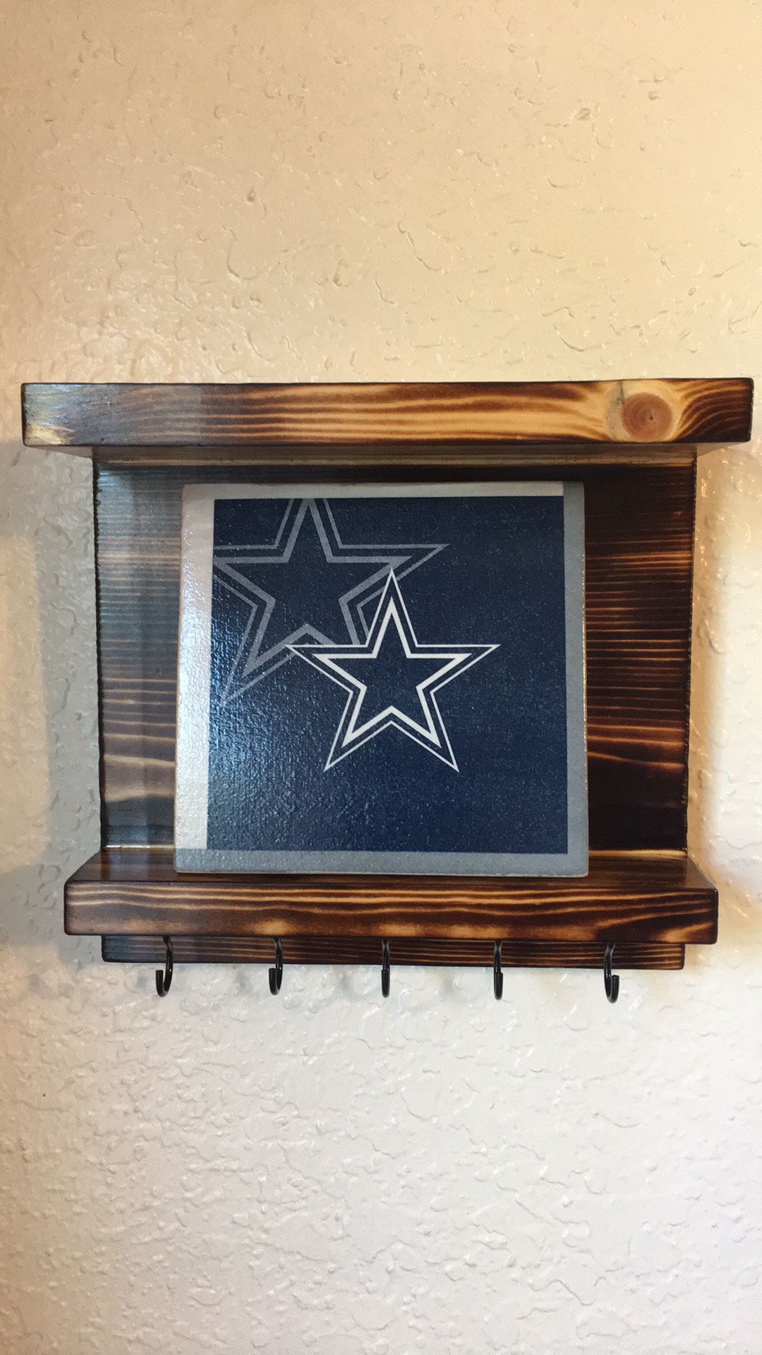 Dallas Cowboys wall decor key holder with shelves rustic handmade 5 hooks