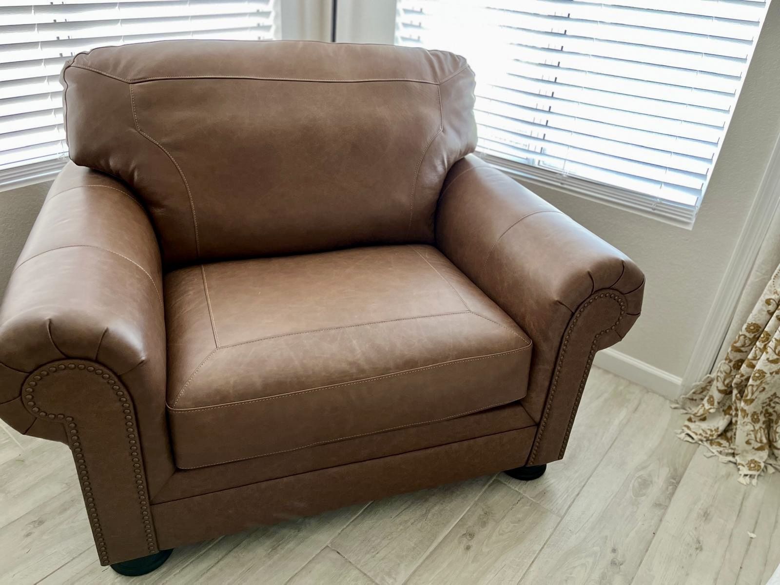 Brown Leather Oversized Chair And Ottoman