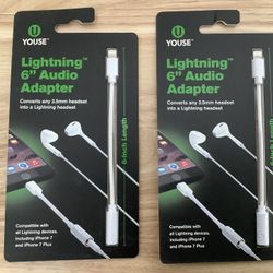 Youse Lightning 6” Audio Adapter, Compatible With All Lightning Devices, Including iPhone 7 & iPhone 7 Plus, White