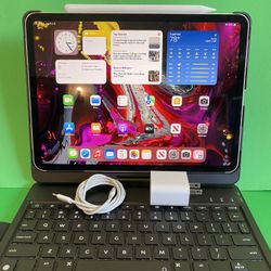 256GB Apple IPad Pro 11” (Face ID/Liquid Retina Display) WiFi + Cellular (Unlocked/AT&T, T-Mobile, Verizon etc.) with keyboard & Accessories