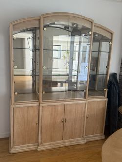 Light Wood China Cabinet Hutch Glass Display Storage