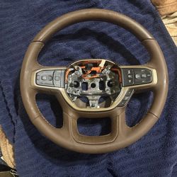 2019-2024 Ram 1500 Longhorn Heated Steering Wheel Bison Brown Leather Wood