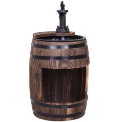 2-Tier Wooden Water Pump Fountain for Fun Garden Decor with Planting Flower Box Base & a Durable Sturdy Design