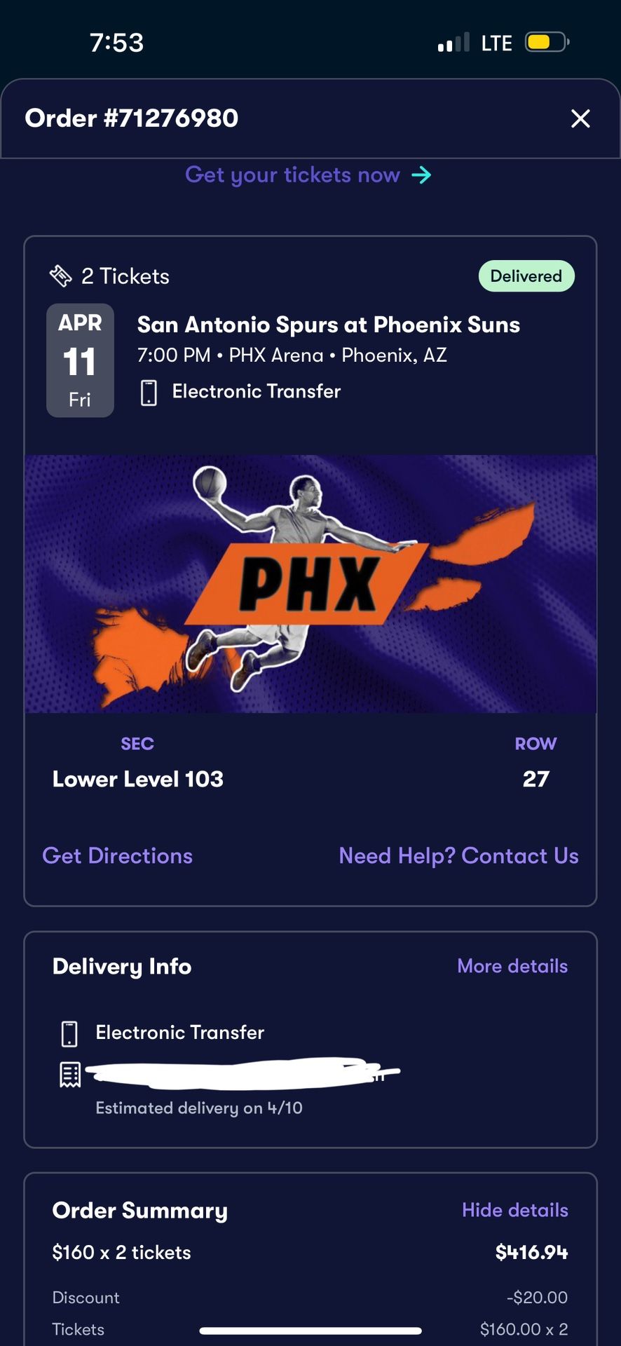 Suns VS Spurs Tickets (2)