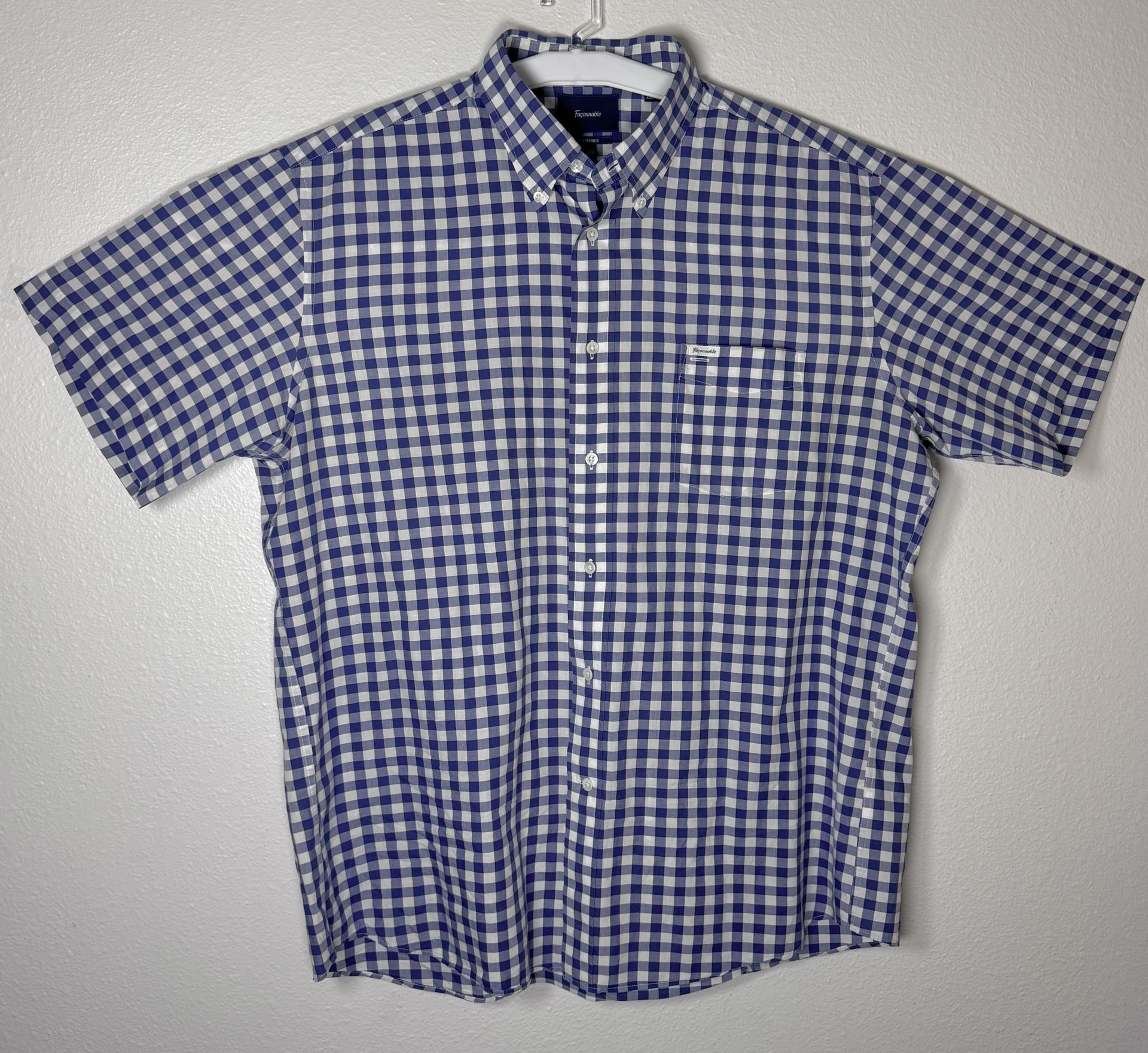 Faconnable Classique Plaid Button Down Shirt Short Sleeve XXL