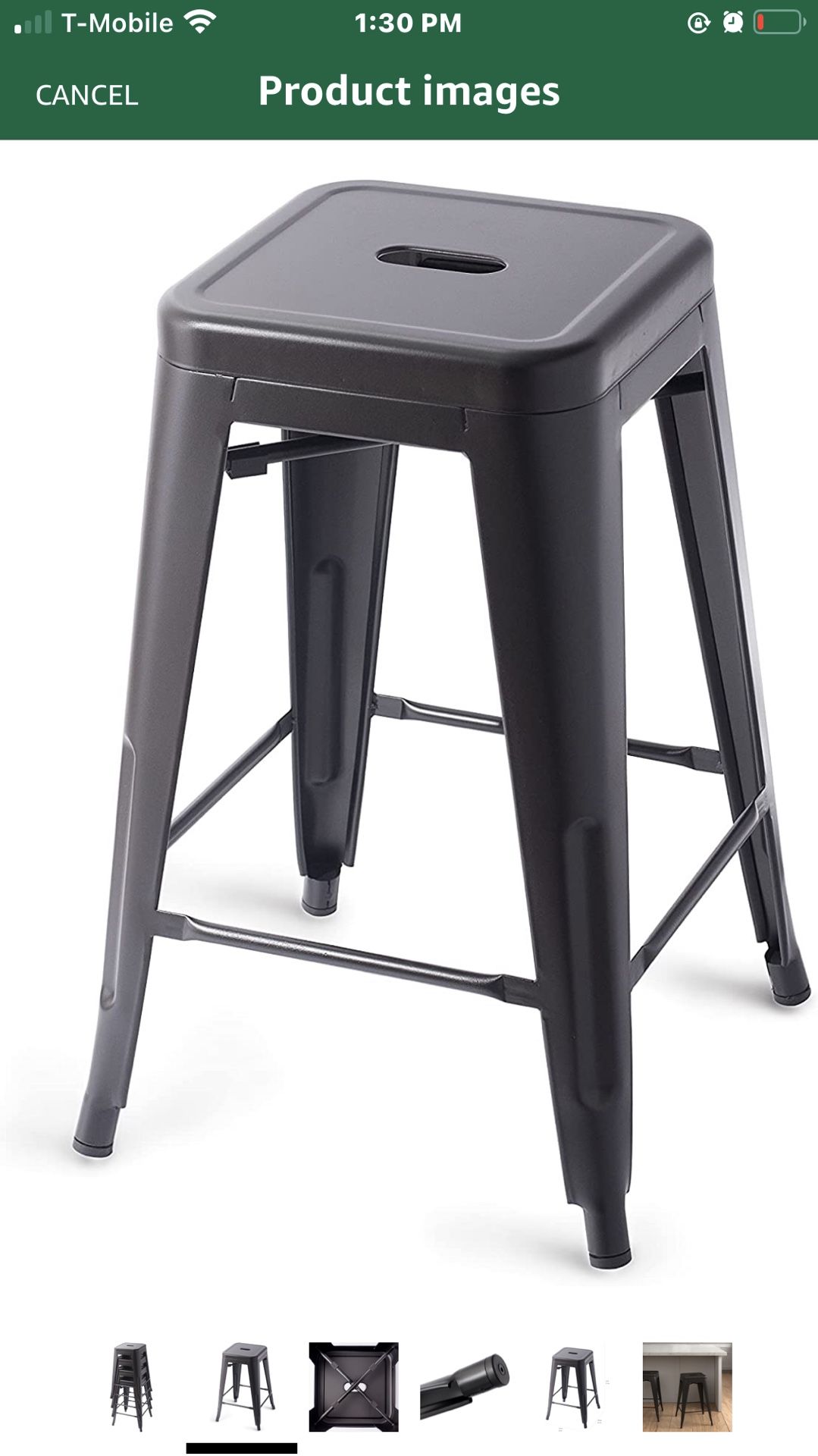 Amazon Basics Metal Bar Stools 24 Inch, Set of 4, Black