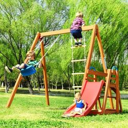 Solid Wood (Cedar) Swing / Climb & Slide Playset  [NEW IN BOX] Retails For $350+ **Assembly Required**