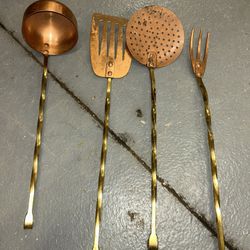 Vintage Douro Copper Cooking Kitchen Utensil Set/Copper Ladle/Copper Fork/Copper Flipper/Copper Strainer/Copper Brass Utensils