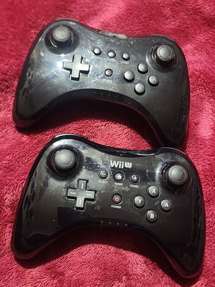 2 Nintendo Wii U Pro Wireless Controller Black WUP-005 Tested Working OEM NICE!!