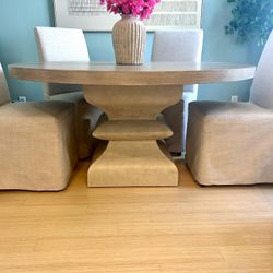 Bernhardt 60” Round Dining table and 6 Parson Slipcover Chairs