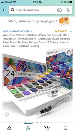 Watercolor Palette with Bonus Paper Pad by GenCrafts - Includes 24 Premium Colors - 2 Refillable Water Blending Brush Pens - No Mess Storage Case - 1