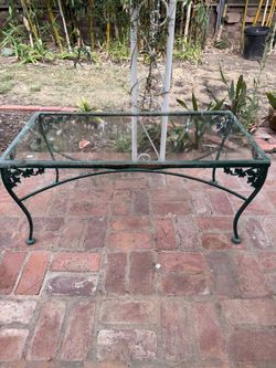 Wrought Iron Glass Top Patio Coffee Table