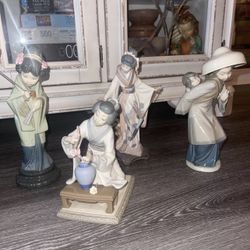 Lladro Retired Figurine Standing Japanese girl Lot Of 4 Figurine