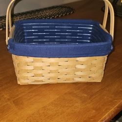 Longaberger Basket With Blue Liner And Protector  Like New