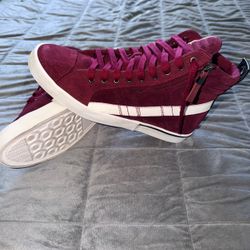 Diesel D-Velows Mid Lace Men’s US 12 Burgundy Suede Leather High Top Sneakers