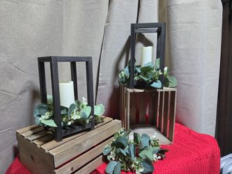 9 Lanterns With Candles And Eucalyptus Rings